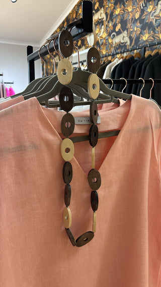 Necklace Wood Oval Ring Trio