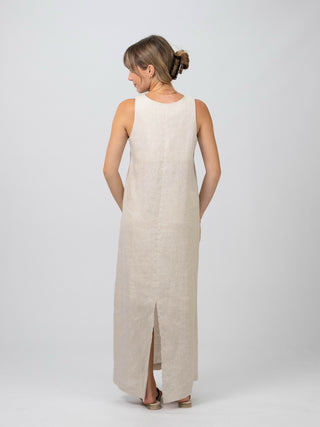 DE TIAMO Isabella Square Neck Maxi Dress in natural — full length view showing elegant feminine maxi silhouette