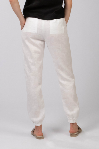 DE TIAMO Keri Linen Jogger in white — back view showing clean tapered silhouette
