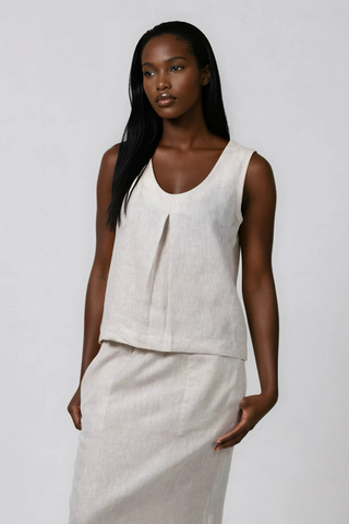 DE TIAMO Lia Linen Tank Top — lifestyle shot styled for effortless everyday summer wear