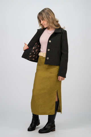 DE TIAMO Melton Matilda Jacket — side view showing structured melton wool silhouette