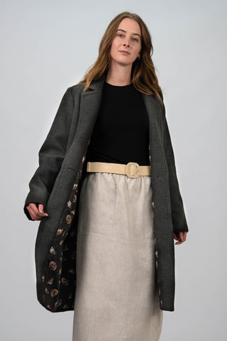 DE TIAMO Melton Revere Coat — close-up front view showing melton wool texture and collar