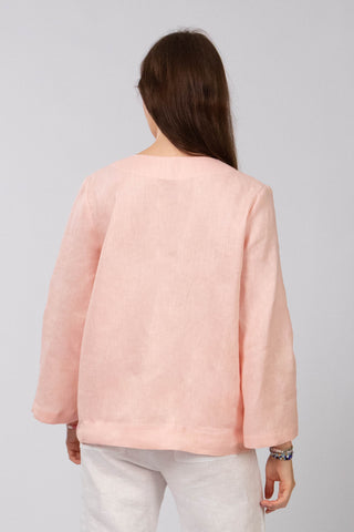 DE TIAMO Remi Long Sleeve Linen Top in ballerina — back view showing clean relaxed linen drape and silhouette