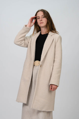 DE TIAMO Revere Coat in bone — close-up view showing revere collar detail
