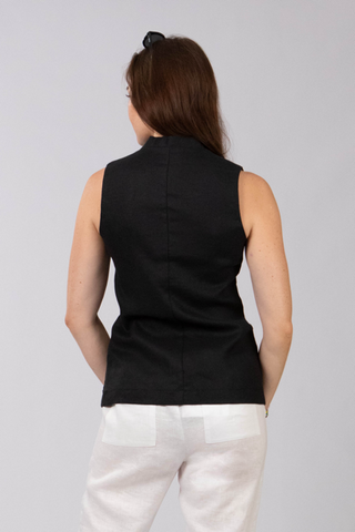 DE TIAMO Sadie Linen Waistcoat in black — back view showing clean linen construction and silhouette