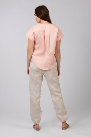 DE TIAMO Skye Linen Top in ballerina — back view showing clean relaxed linen construction
