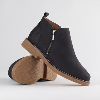 Froggie Ankle Boot with Gold Zip in black — pair shown together