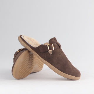 Froggie Barefoot Fur-Lined Clog Suede in brown — pair shown together