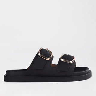 Froggie Double Buckle Slide in black — side view showing double buckle strap detail