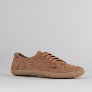 Froggie Elasticated Lace Barefoot Shoe in tobacco — angled side view showing barefoot sole