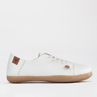 Froggie Elasticated Lace Barefoot Shoe in white — side view showing elasticated lace-up front