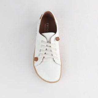 Froggie Elasticated Lace Barefoot Shoe in white — top angle view showing lace-up front