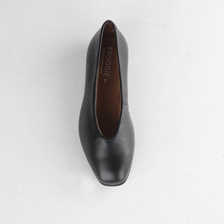 Froggie Women's Flat Back Pump in black leather — top angle view showing rounded toe shape