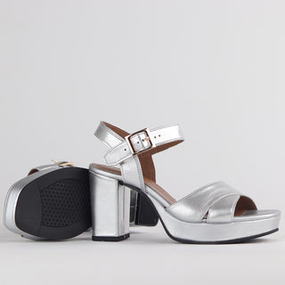 Froggie High Heel Platform Sandal in silver — pair shown together