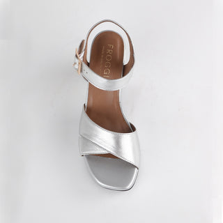 Froggie High Heel Platform Sandal in silver — top angle view showing strap layout