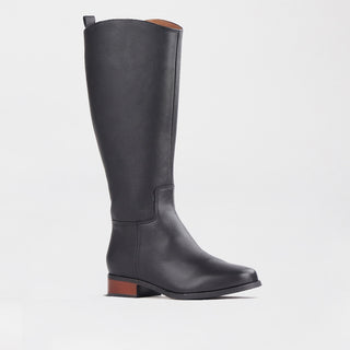 Froggie Knee High Flat Boot in black — angled side view showing boot silhouette