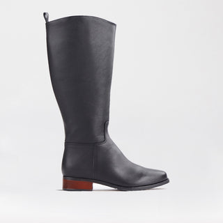 Froggie Knee High Flat Boot in black — side view showing knee-high shaft and flat sole