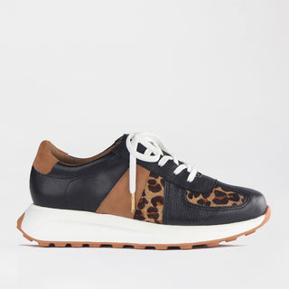 Froggie Lace-up Sneaker in black — side view showing round toe and flat rubber sole