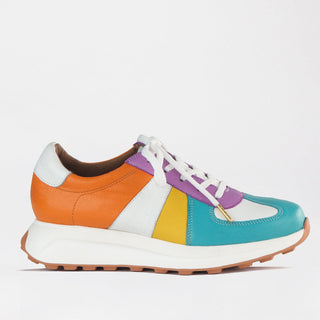Froggie Lace-up Sneaker in bright multicoloured — side view showing colourful panel design