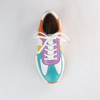 Froggie Lace-up Sneaker in bright multicoloured — top angle view showing colourful design