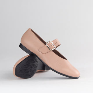 Froggie Women's Mary Jane Flat with Buckle Strap in nude — pair shown together, classic Mary Jane silhouette