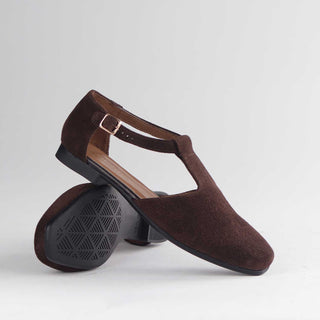 Froggie Mary Jane Flat with T-Strap Twist in brown — pair shown together