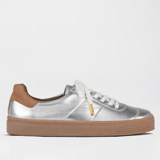 Froggie Retro Lace-up Sneaker in silver — side view showing retro sneaker silhouette